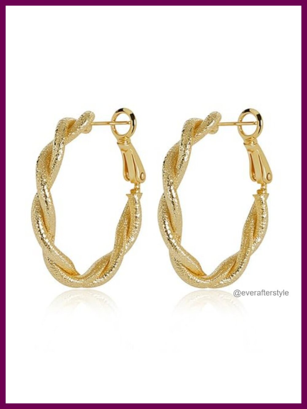 14K Gold Plated Matte Sparkle Twisted Hoop Earrings 30mm Medium